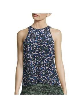 REBECCA TAYLOR Vintage Juliet 100% Silk Floral Sleeveless Top in Black-Size 10